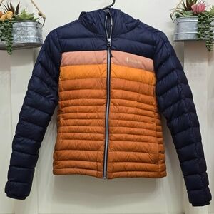 Cotopaxi Blue and Orange Puffer Jacket Lightweight Quilted Design